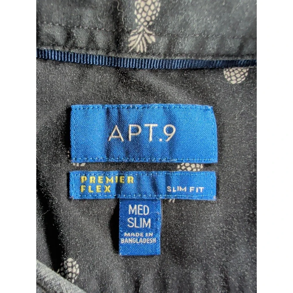APT 9 Slim Fit Pineapple Button Up Shirt Mens M Gray Short Sleeve Stretch